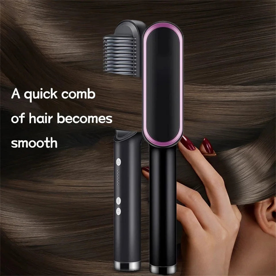 2-in-1 Hair Straightener Curling Professional Styling Brush Hair Curler & Straightener For Women (Random Color)